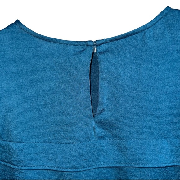 MAJE Lavana Self-Tie Crepe Blouse in Peacock Blue | Long Billow Sleeve Top Large - Picture 7 of 12